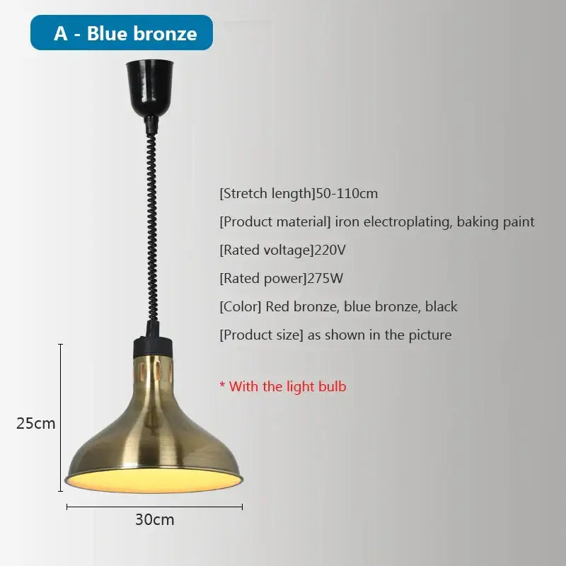 Brass retractable electric 275w food heat pendant light kitchen