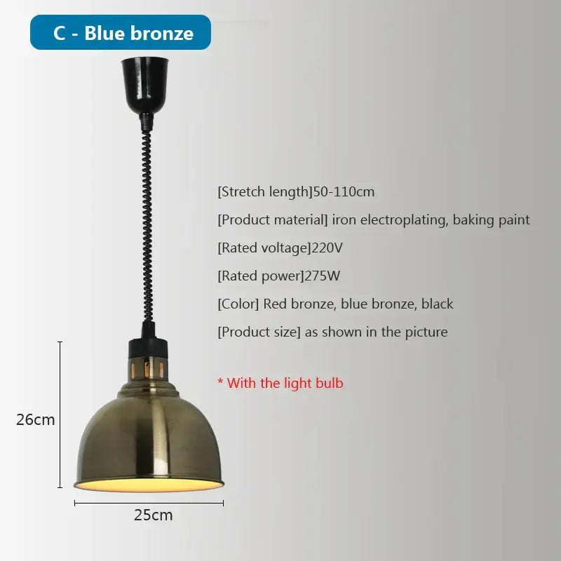 Brass retractable electric 275w food heat pendant light kitchen