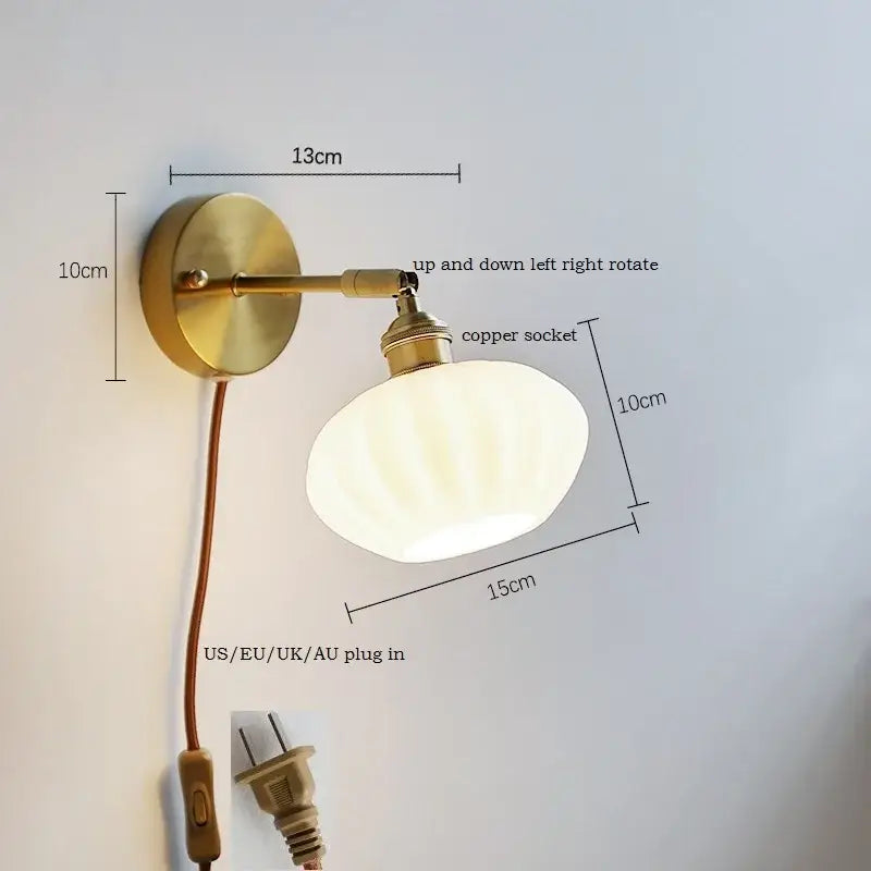 Brass ribbed ceramic led wall sconce lamp for bedroom mirror lighting