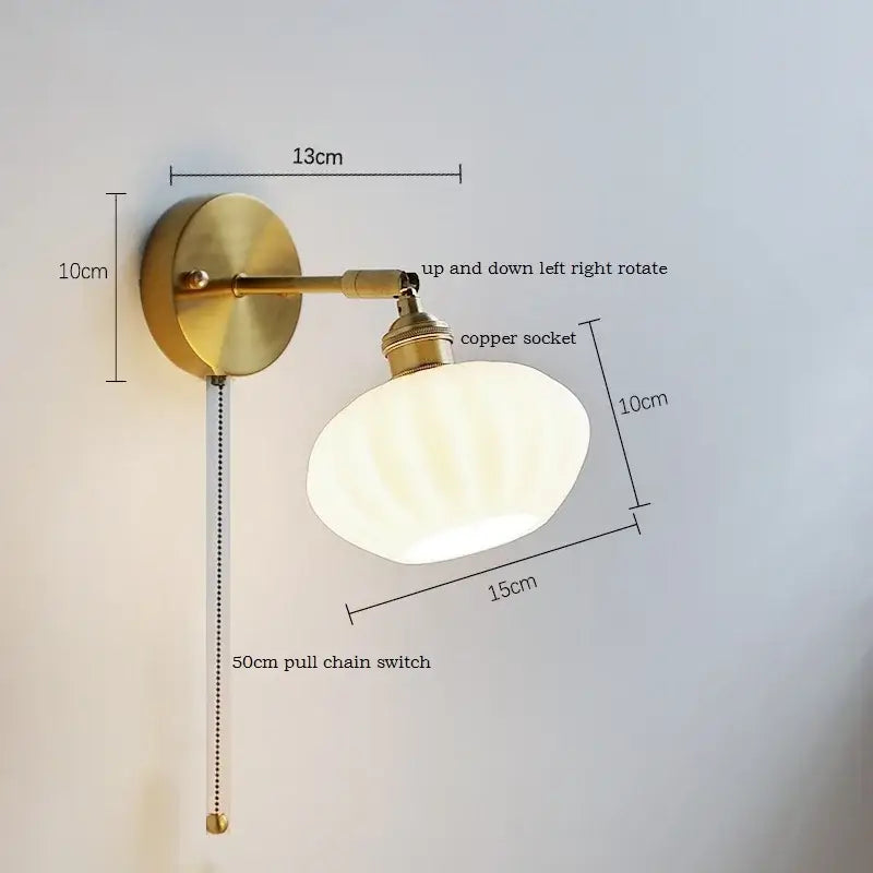 Brass ribbed ceramic led wall sconce lamp for bedroom mirror lighting