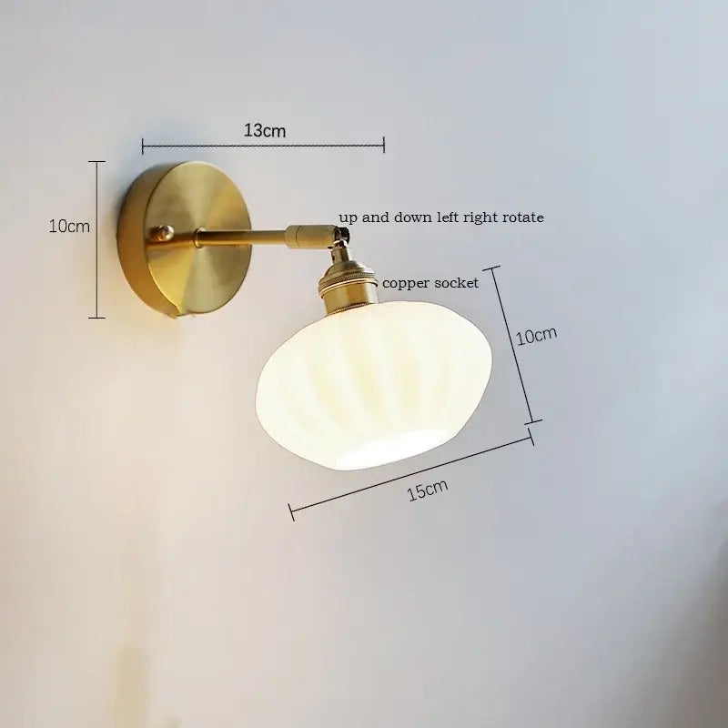 Brass ribbed ceramic led wall sconce lamp for bedroom mirror lighting