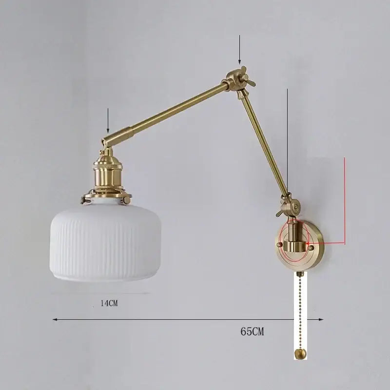 Brass ribbed glass ceramic copper led wall lamp bedroom sconce