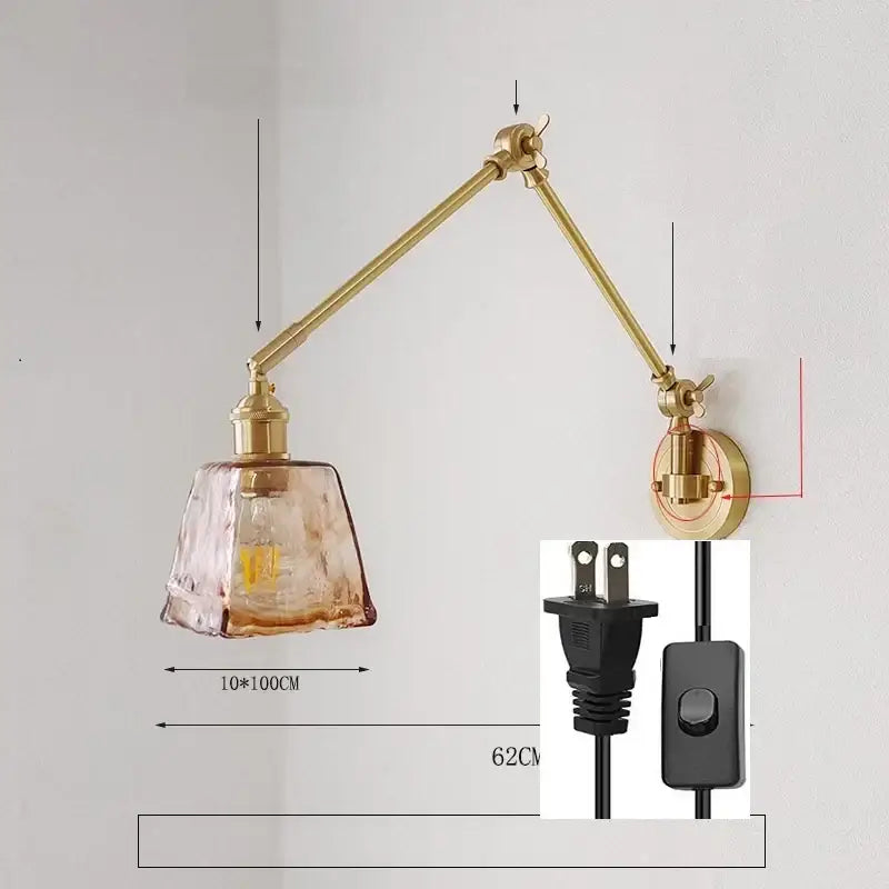 Brass ribbed glass ceramic copper led wall lamp bedroom sconce