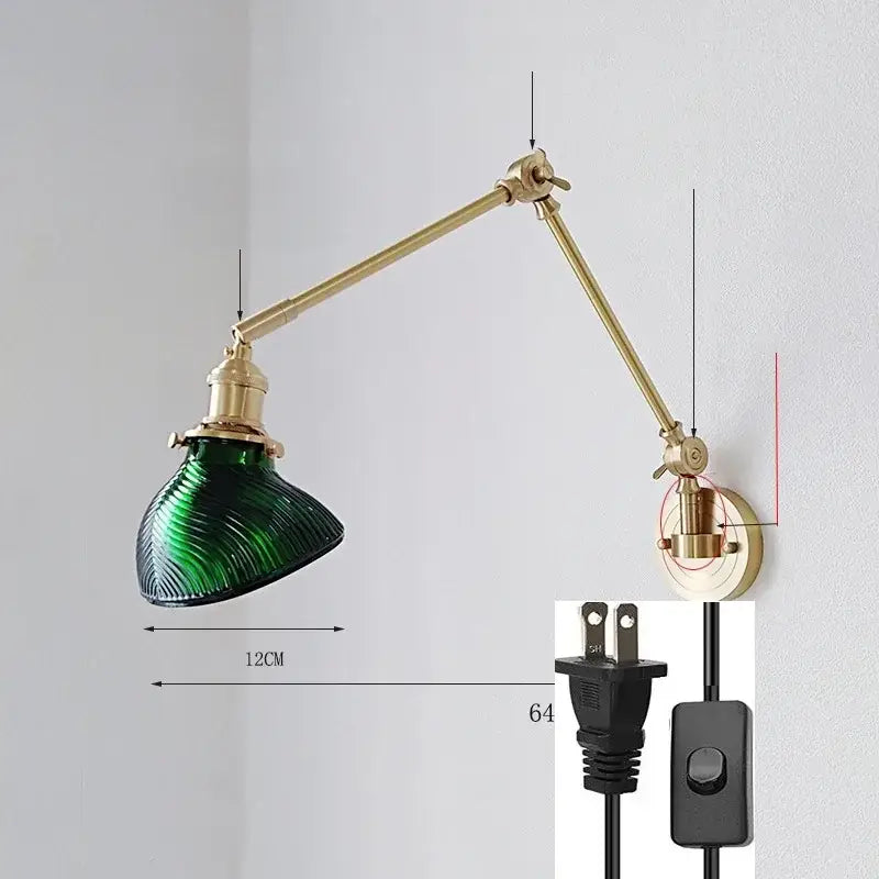 Brass ribbed glass ceramic copper led wall lamp bedroom sconce
