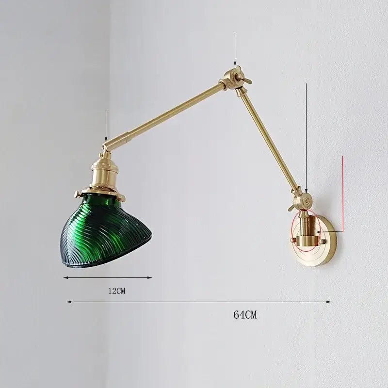 Brass ribbed glass ceramic copper led wall lamp bedroom sconce