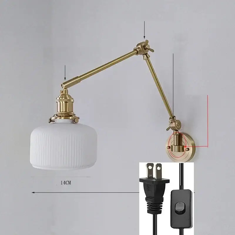 Brass ribbed glass ceramic copper led wall lamp bedroom sconce