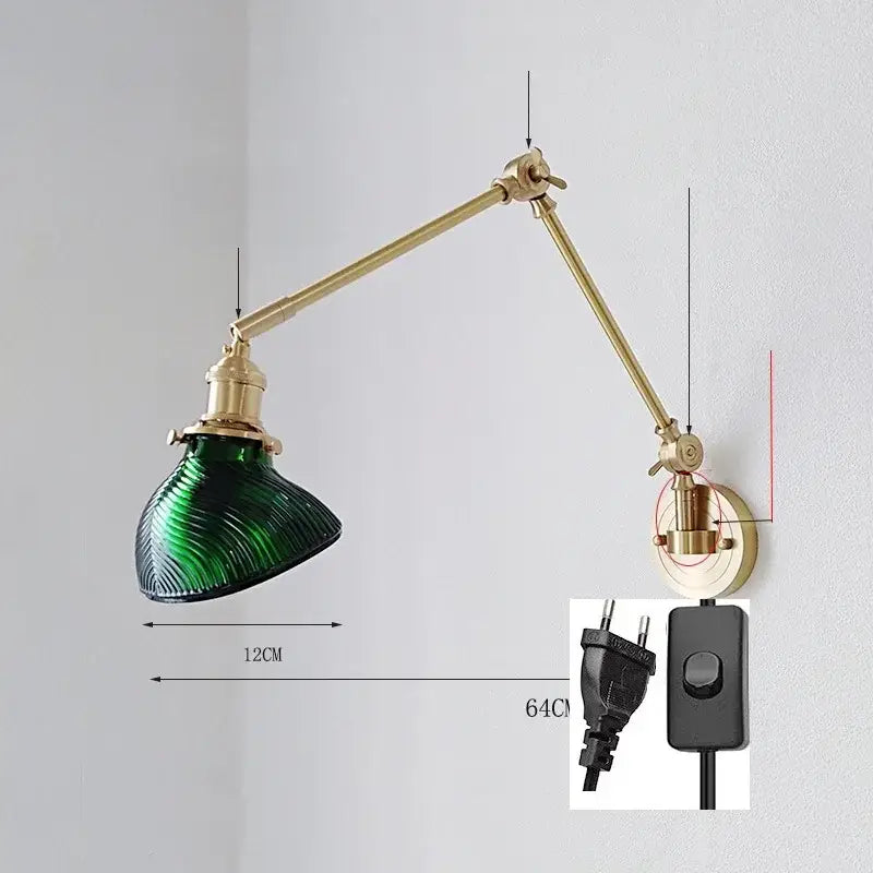 Brass ribbed glass ceramic copper led wall lamp bedroom sconce