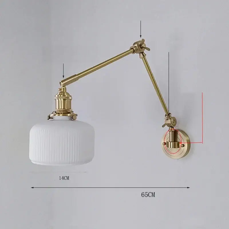 Brass ribbed glass ceramic copper led wall lamp bedroom sconce