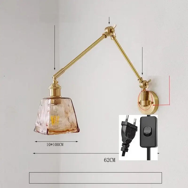 Brass ribbed glass ceramic copper led wall lamp bedroom sconce