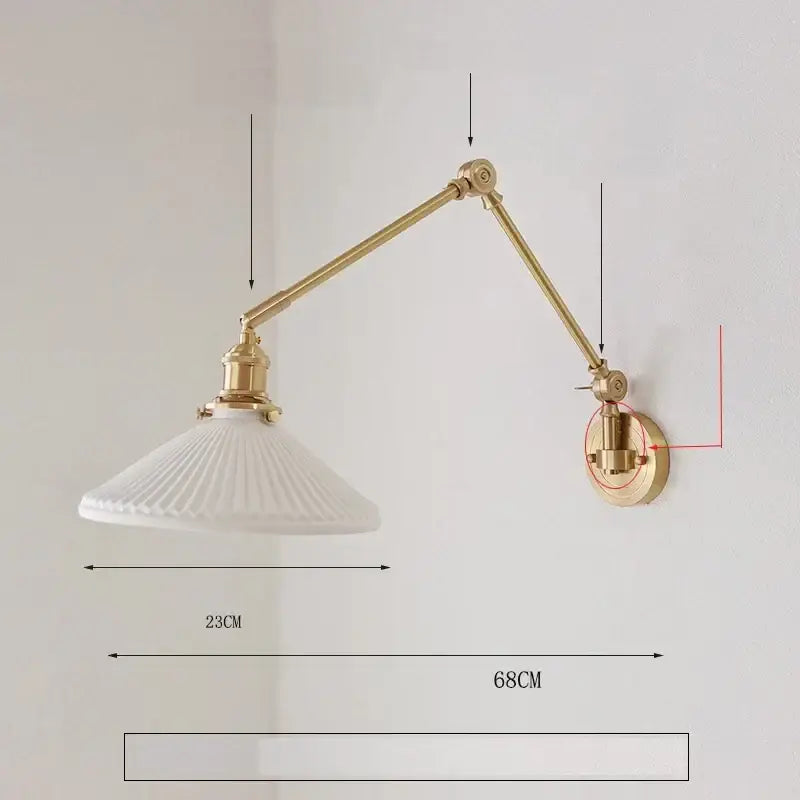 Brass ribbed glass ceramic copper led wall lamp bedroom sconce