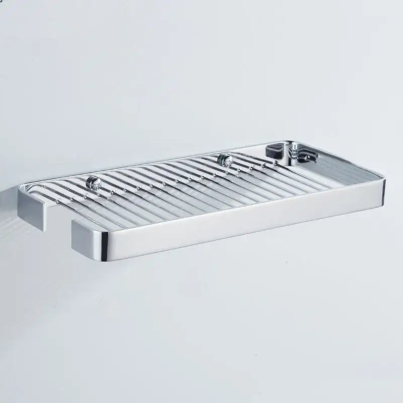 Brass square bathroom shower rack gold slatted metal shelf