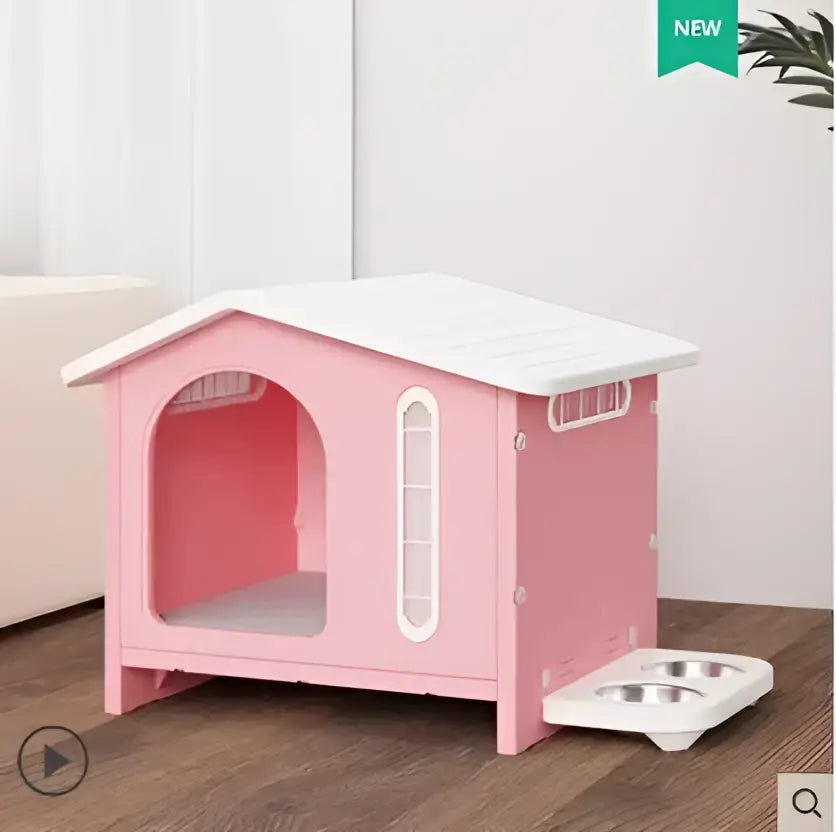 Breathable four seasons dog house with feeding tray – living room