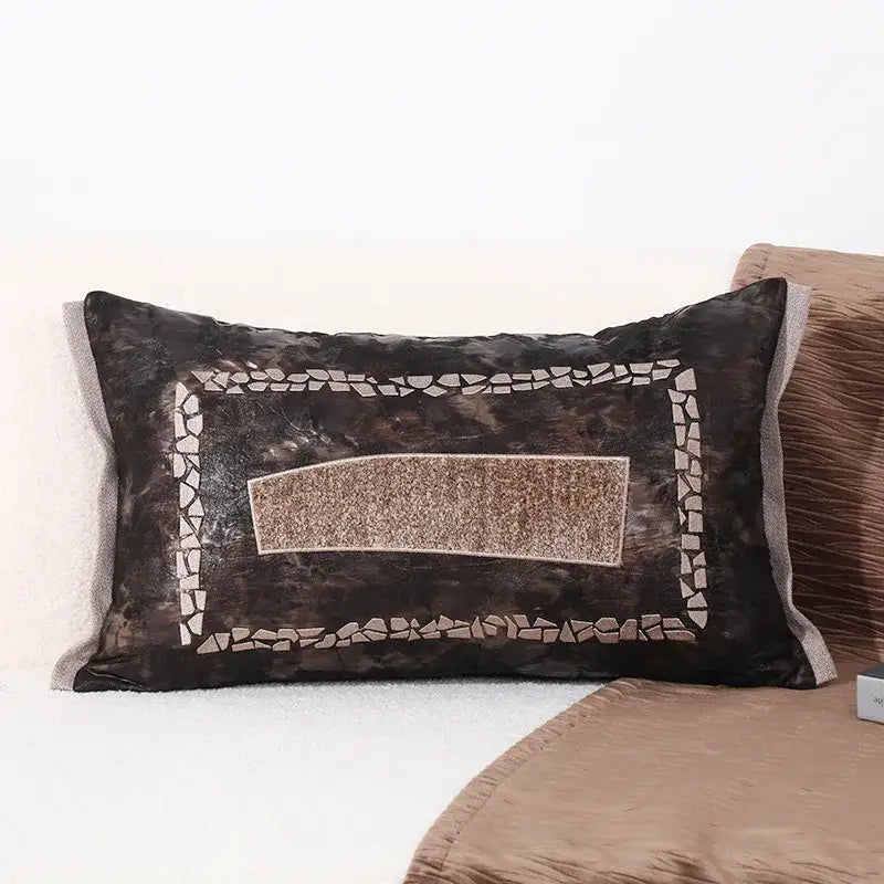 Brighton cross stitch brown & tan cushion cover living room woven leather