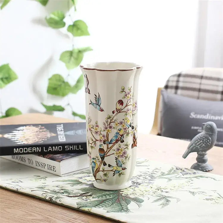 British rural bird butterfly porcelain vase living room flower decor