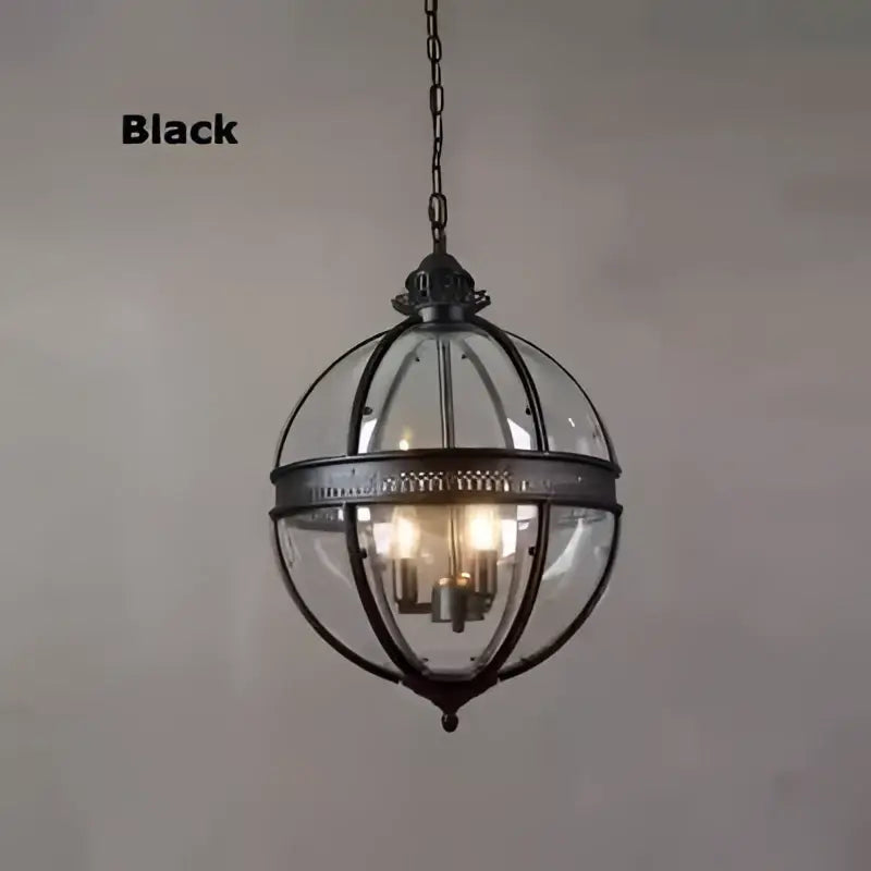 Bronze black glass globe chandelier foyer light