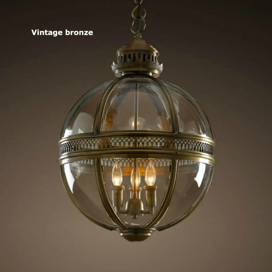 Bronze black glass globe chandelier foyer light