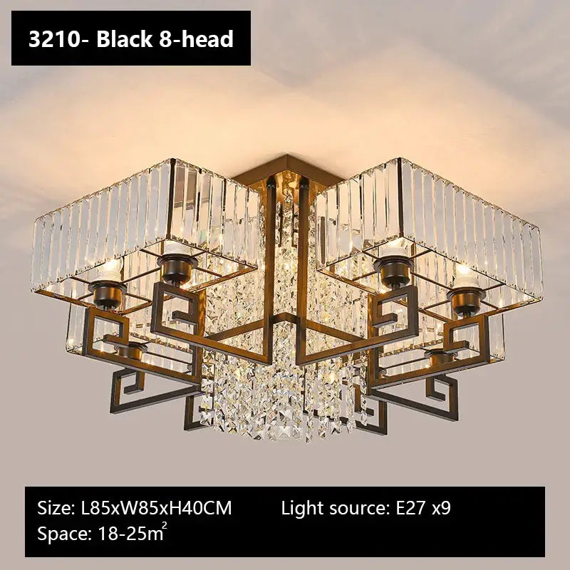 Bronze geometric crystal rectangular ceiling light for living room