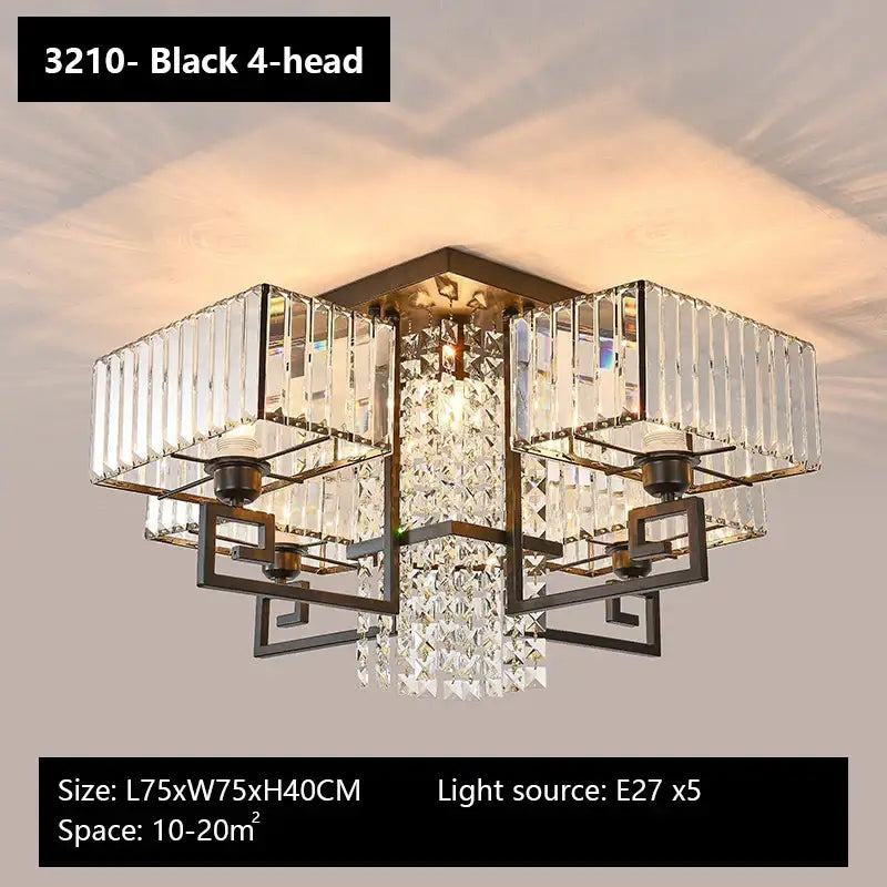 Bronze geometric crystal rectangular ceiling light for living room