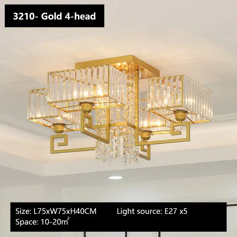 Bronze geometric crystal rectangular ceiling light for living room