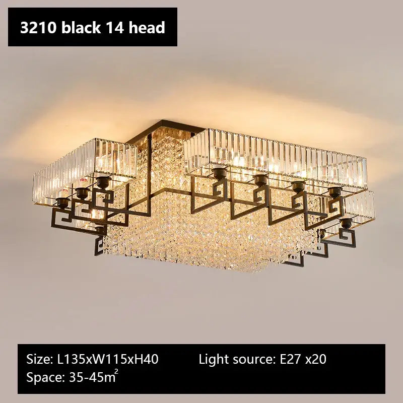 Bronze geometric crystal rectangular ceiling light for living room