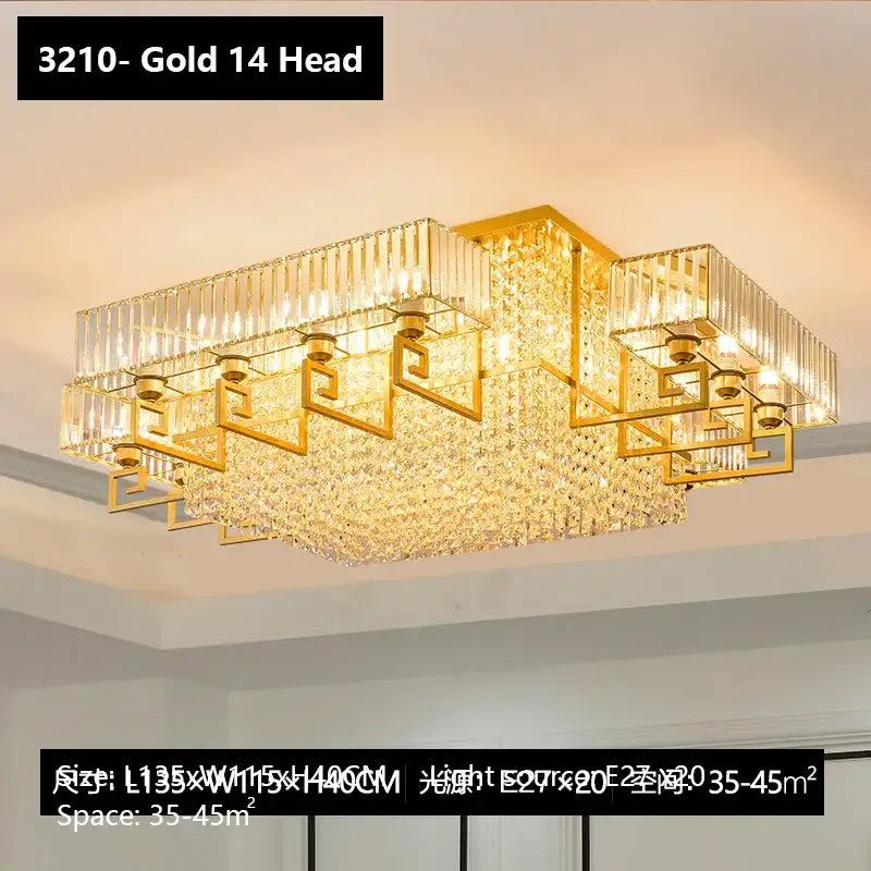 Bronze geometric crystal rectangular ceiling light for living room