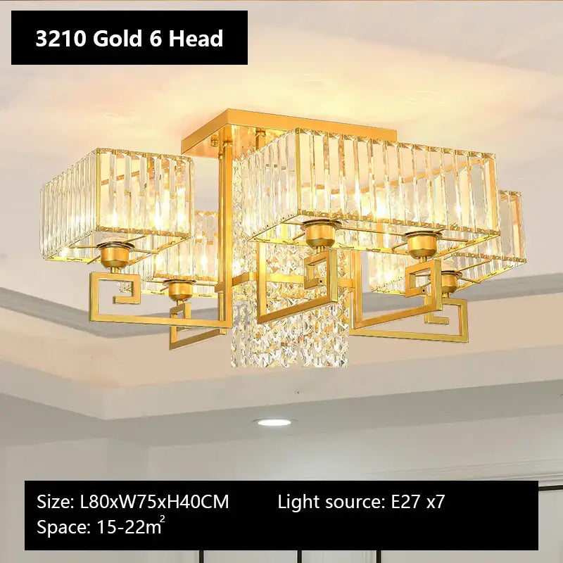 Bronze geometric crystal rectangular ceiling light for living room