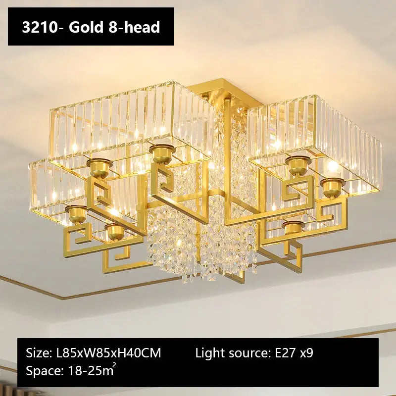 Bronze geometric crystal rectangular ceiling light for living room