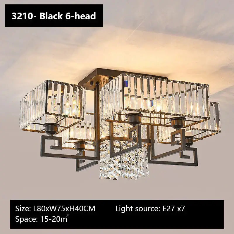 Bronze geometric crystal rectangular ceiling light for living room