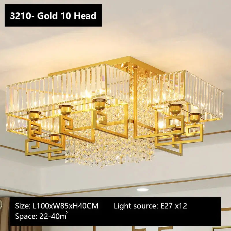 Bronze geometric crystal rectangular ceiling light for living room