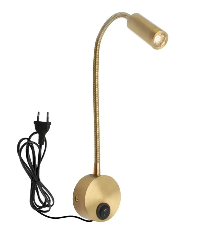 Bronze gooseneck led wall lamp – bedroom reading sconce brushed nickel & brass