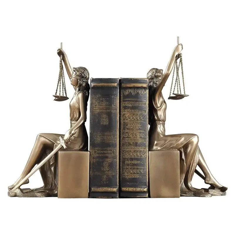 Bronze justice goddess statue bookends study room decor