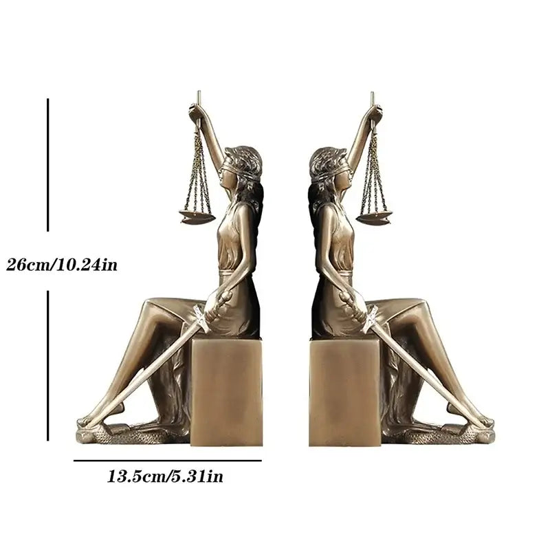 Bronze justice goddess statue bookends study room decor
