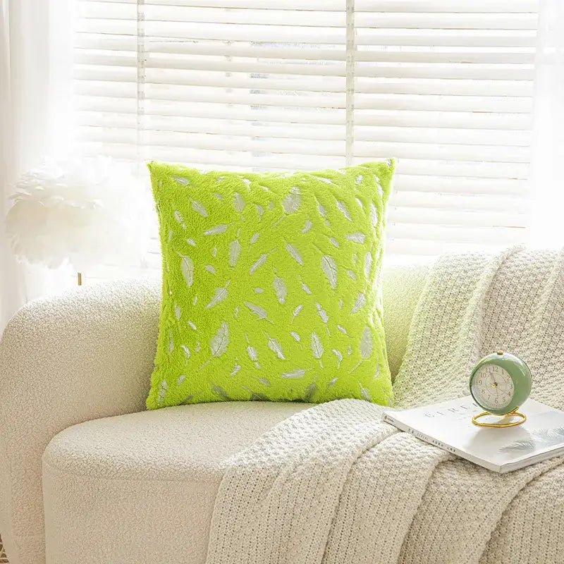 Bronzed feather style emerald green velvet pillowcase living room decor