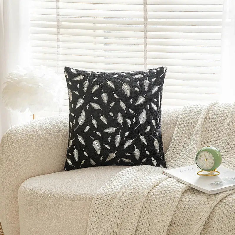 Bronzed feather style emerald green velvet pillowcase living room decor