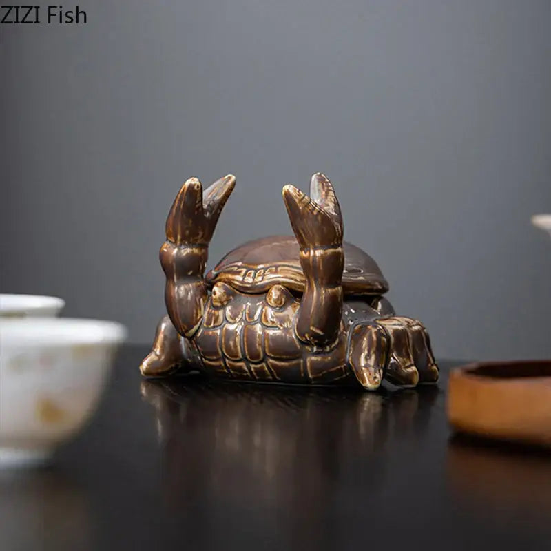 Brown crab ceramic ashtray phone holder office desk decoration