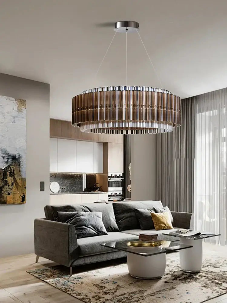 Brown crystal luxury chandelier modern glass rod living room light