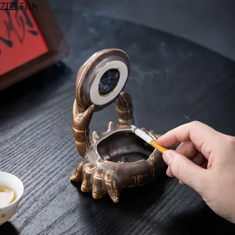 Brown decorbites crab ceramic ashtray and phone holder office decor