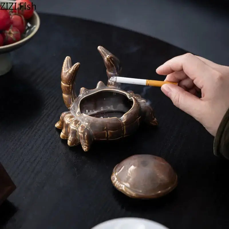 Brown decorbites crab ceramic ashtray and phone holder office decor