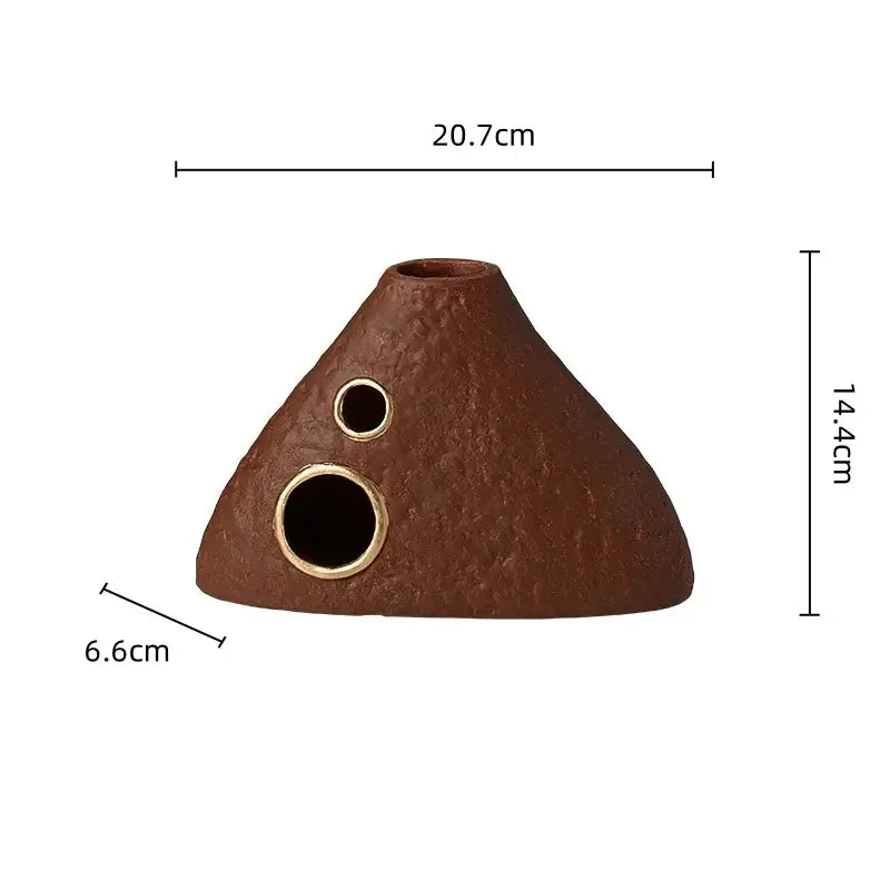 Brown geometric triangle ceramic vase living room gold accent decor