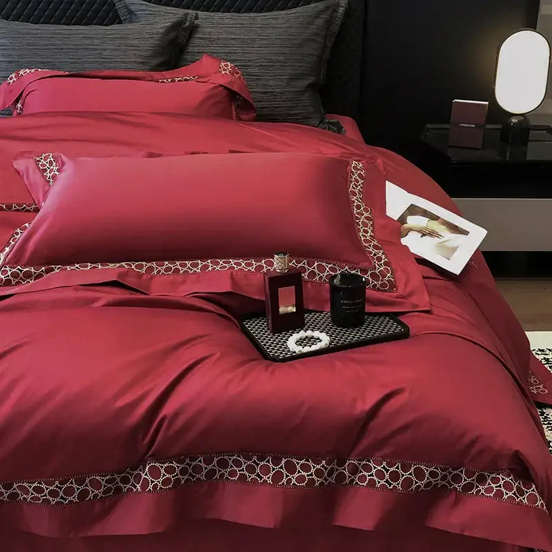 Brown lace embroidery bedding set – bedroom egyptian cotton linen