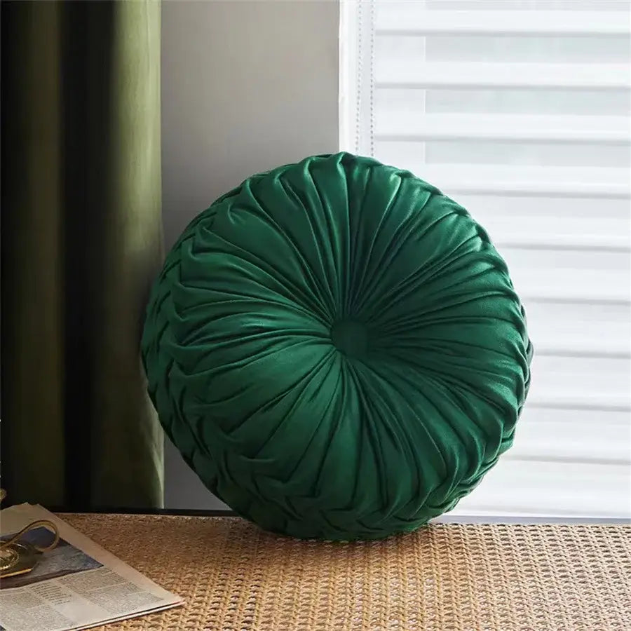 Brown pleated dutch velvet round seat cushion for living room