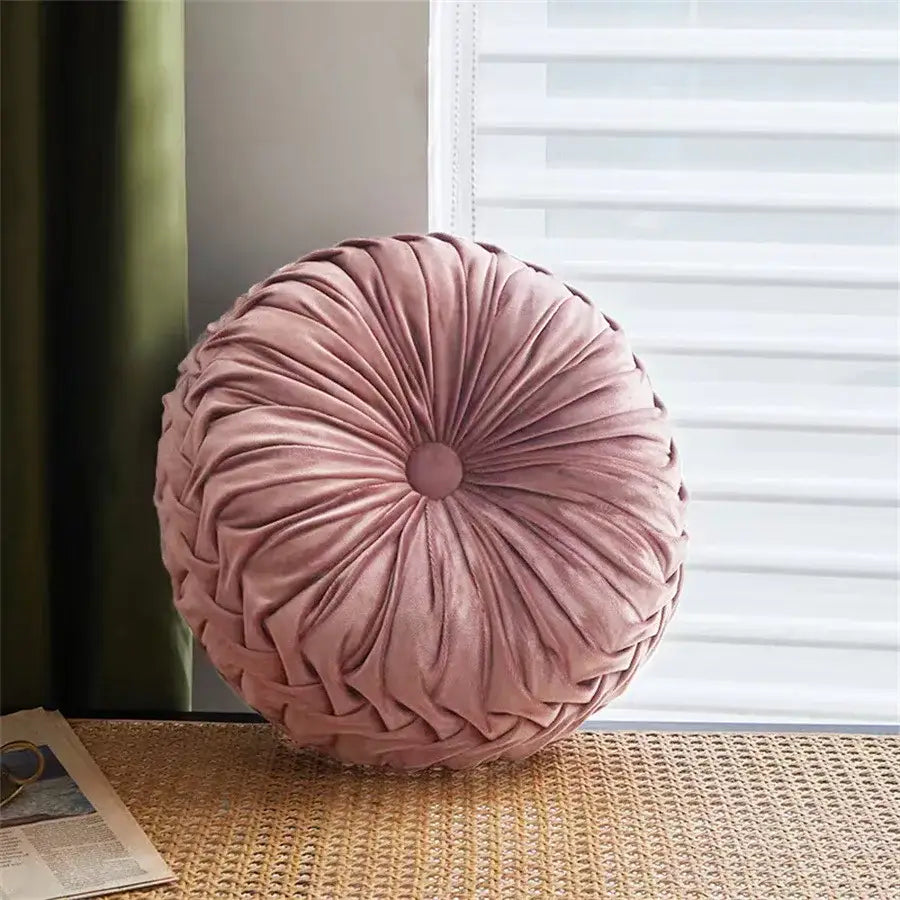 Brown pleated dutch velvet round seat cushion for living room
