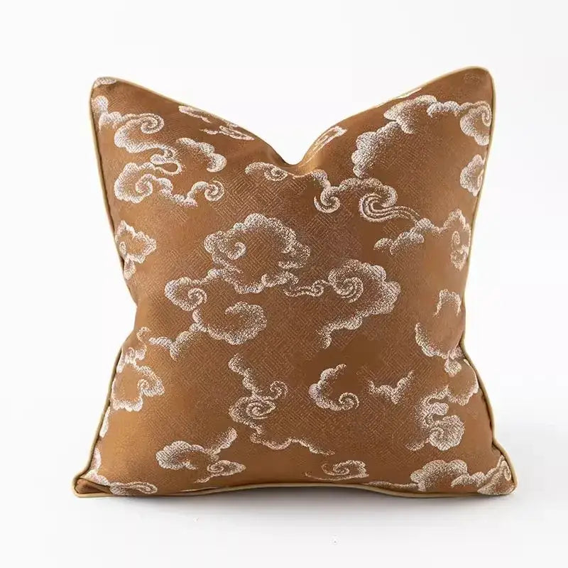 Brown & white auspicious clouds jacquard throw pillow cover living room