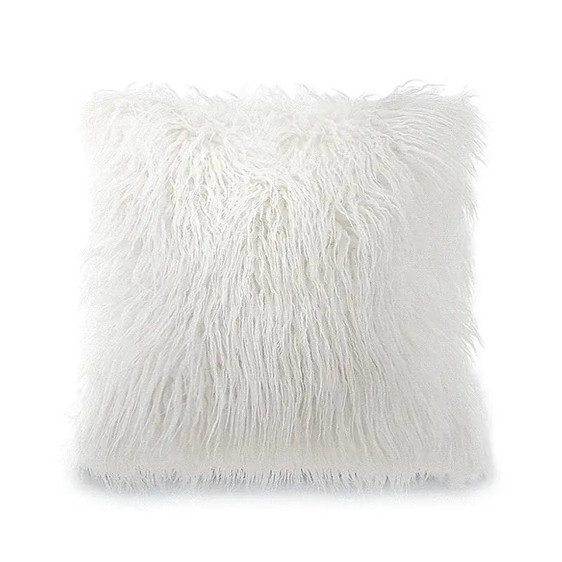 Brown & white geometric embroidery plush cushion cover living room