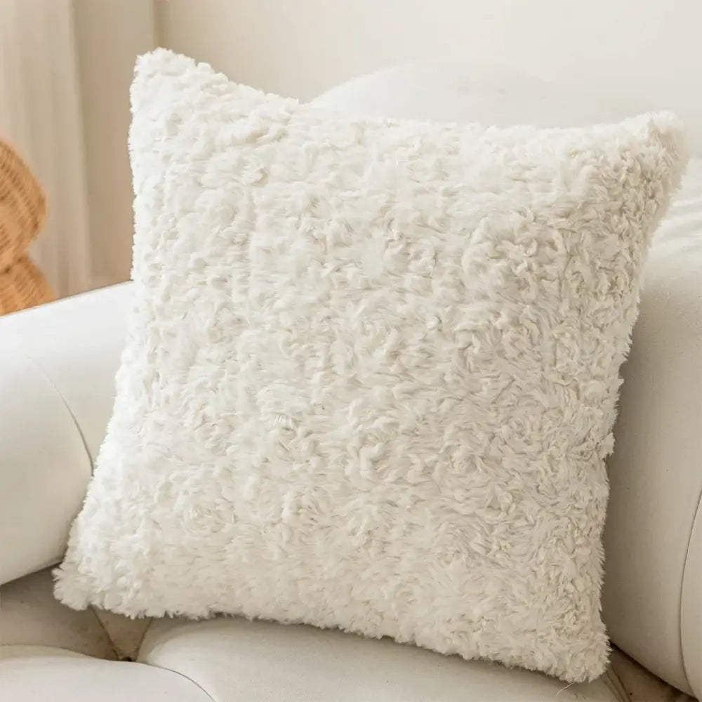 Brown & white geometric embroidery plush cushion cover living room