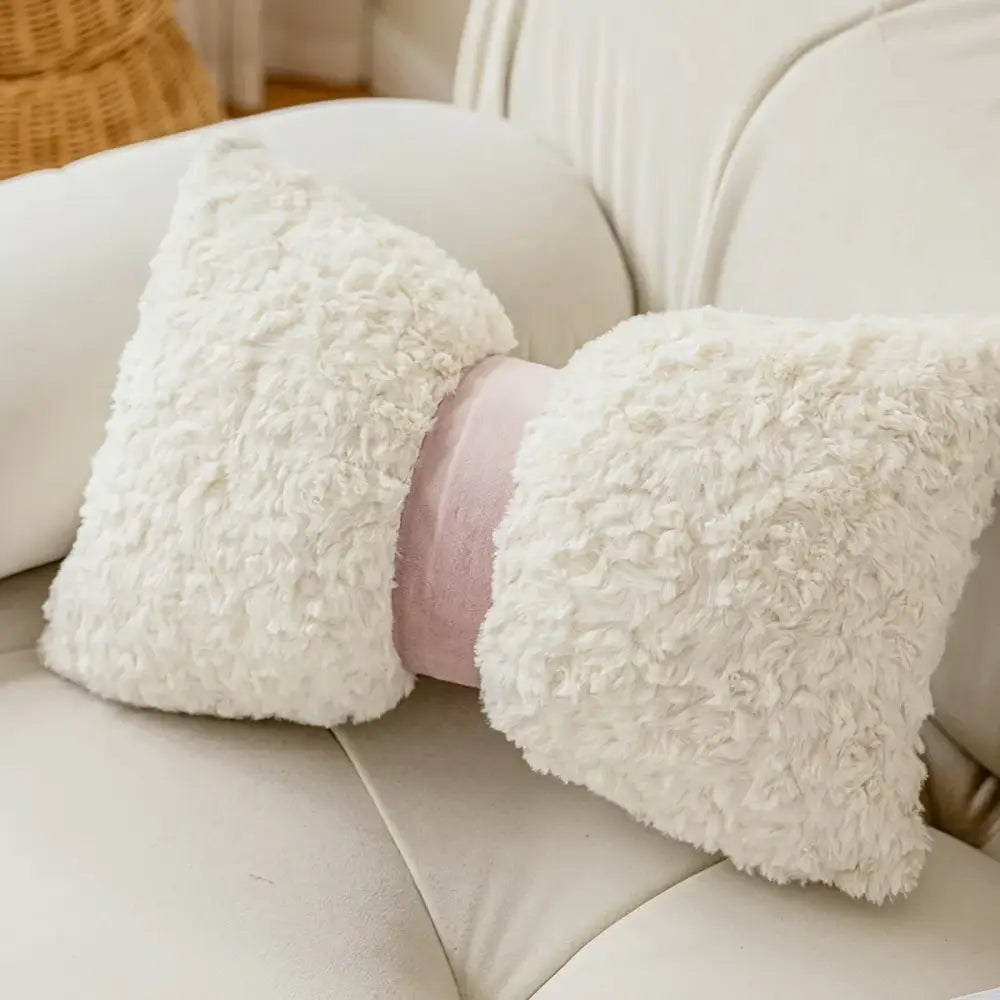 Brown & white geometric embroidery plush cushion cover living room