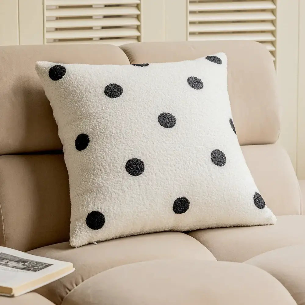 Brown & white geometric embroidery plush cushion cover living room