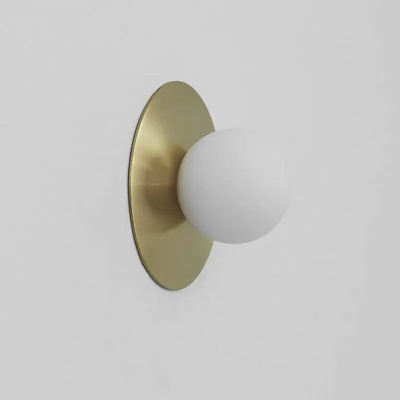 Brushed brass circular wall lamp bedroom frosted glass sconce