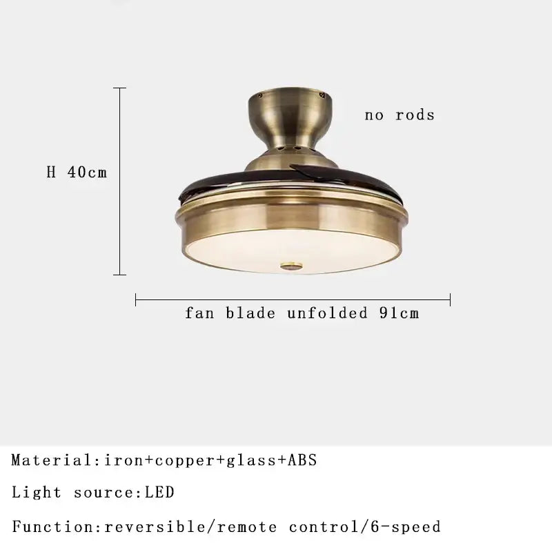 Brushed copper led ceiling fan with remote control living room