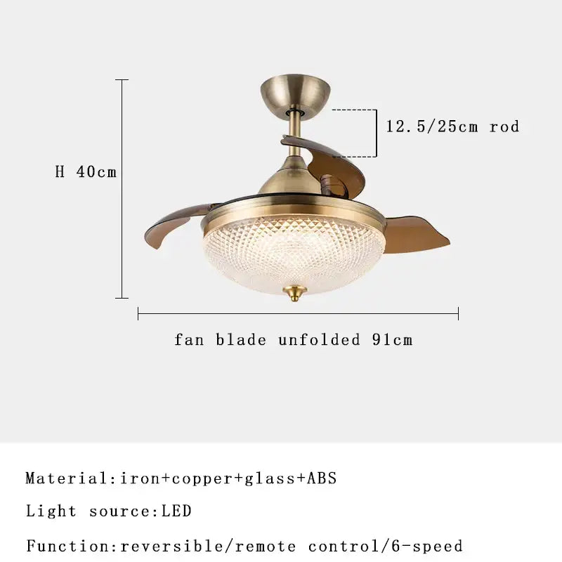 Brushed copper led ceiling fan with remote control living room